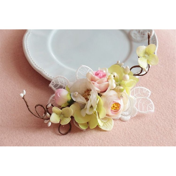 GRZEBYK ŚLUBNY BOGATE KWIATY Z KORONKĄ G70 - obrazek 3