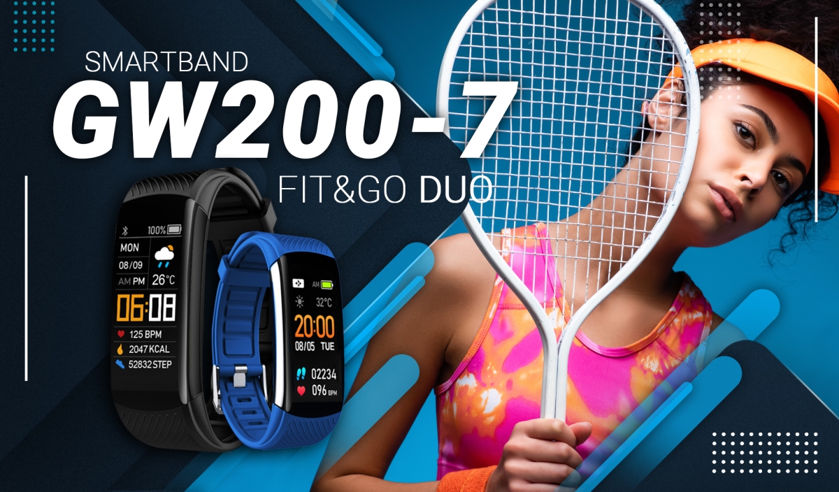 Smartband GIEWONT Fit&GO Duo GW200-7 - Black + Pasek Sky Blue - obrazek 3
