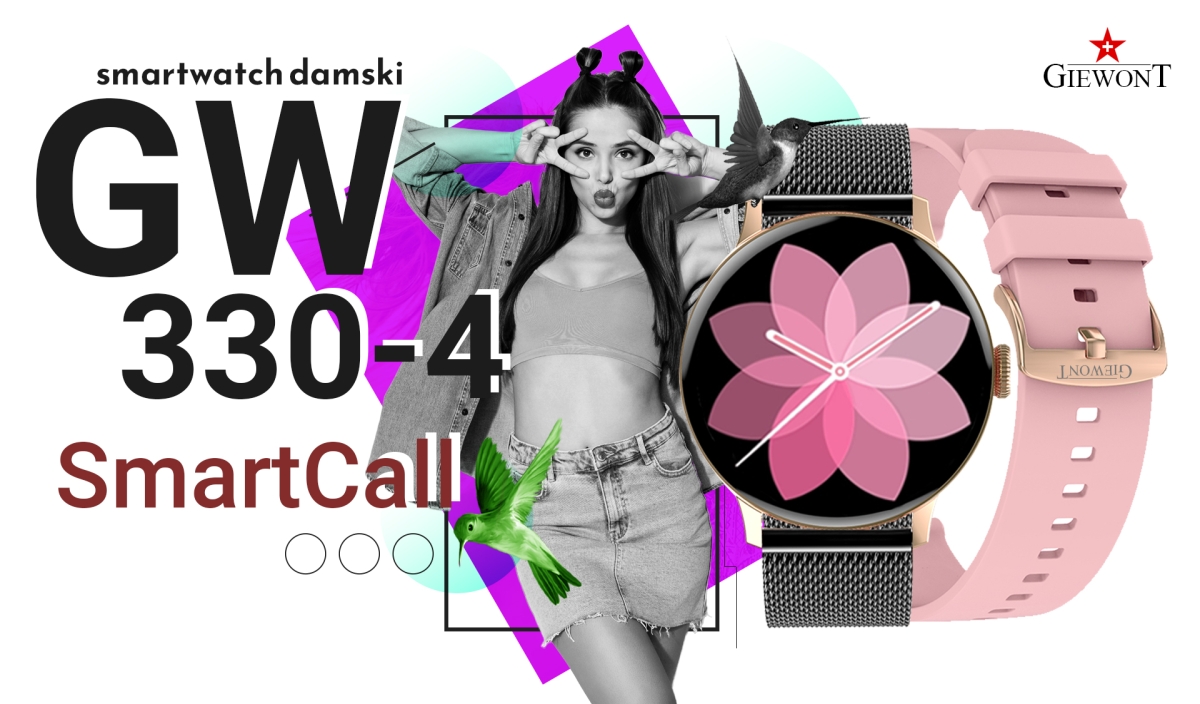 Smartwatch GIEWONT Supernova SmartCall GW330-4 Black Shine/Powder Pink - obrazek 3