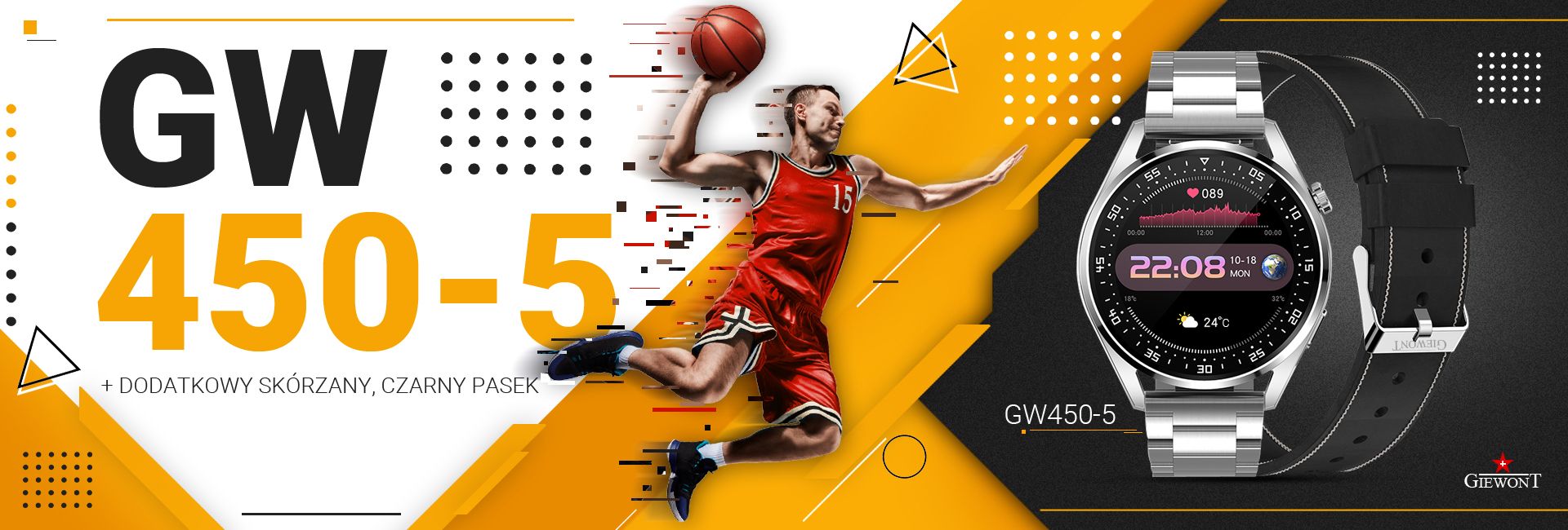 Smartwatch GIEWONT Vertex SmartCall GW450-5 Silver/Carbon Leather - obrazek 3