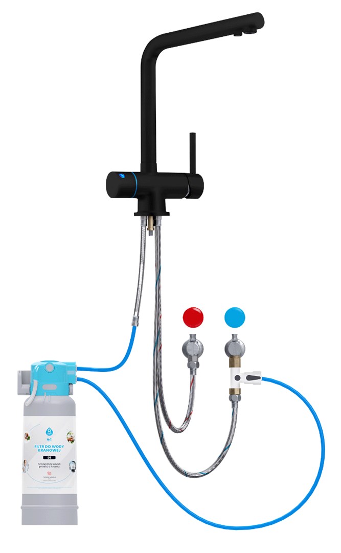 System filtrujący wodę kranową Dafi Flow Comfort D-1 z baterią trójdrożną HERO (czarna)