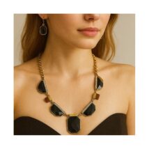 NASZYJNIK KOLIA CZARNA, ZŁOTA DUŻA N373