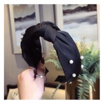 Opaska turban z materiału gruba czerń perełki O227CZ
