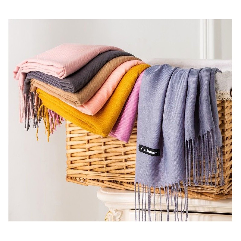 Szal z frędzlami, chusta mustarda SZA40MUSZ - obrazek 3