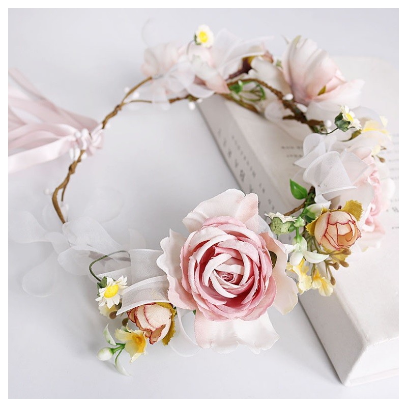 Wianek, opaska do włosów z kwiatów, delikatny wianuszek BOHO W114 - obrazek 3