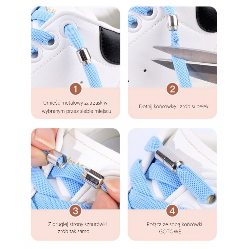 Sznurówki do butów elastyczne bez wiązania 2szt miętowe SDB01M - obrazek 3