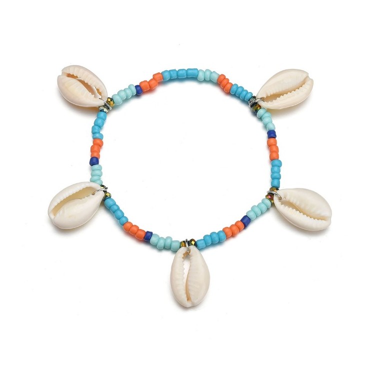 Bransoletka muszelki na rzemyku wiszące B355