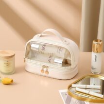 Kosmetyczka organizer na kosmetyki kremowa dwupoziomowa 23×13,5x16cm KS115B