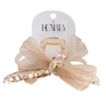 Spinka klamra do włosów z serduszkami i kokardą XL 11×5 cm kremowa SP343K