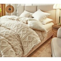 Mięciutki koc XL PLUSZ 180x220cm GRUBY MIĘKKI NARZUTA pleciony kremowy KOC14K