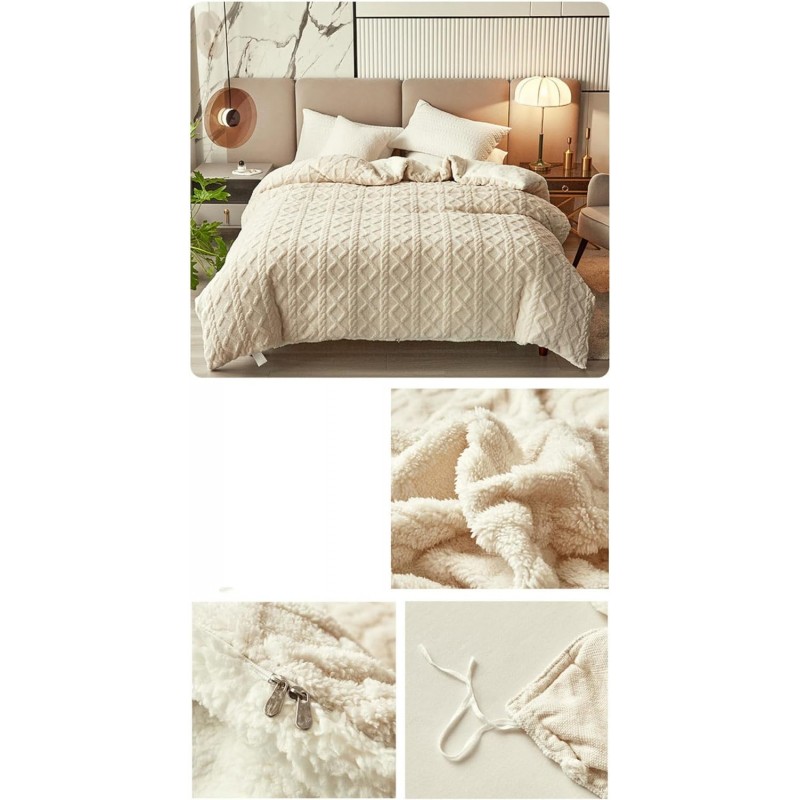 Mięciutki koc XL PLUSZ 180x220cm GRUBY MIĘKKI NARZUTA pleciony kremowy KOC14K - obrazek 3