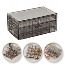 Szkatułka na biżuterię, organizer czarny transparentny – 3 szuflady, 72 przegródki PD159CZ