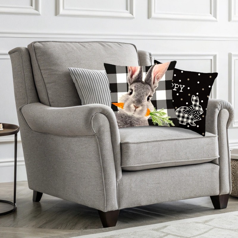 Lniana poszewka na poduszkę 45 x 45 cm KRÓLICZEK Black & white POD234