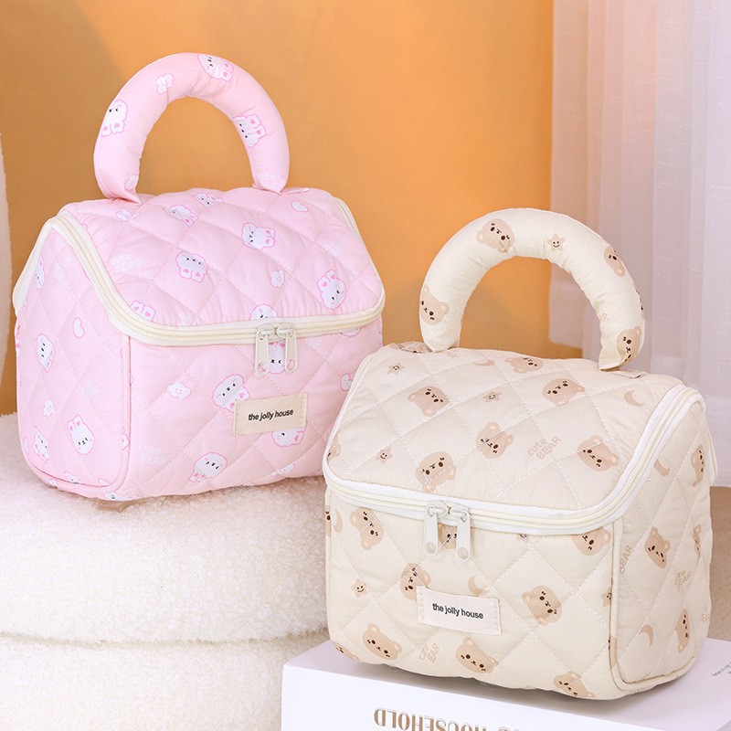 Kosmetyczka rozkładana elegancka kuferek pikowana BUNNY różowa KS131R - obrazek 3