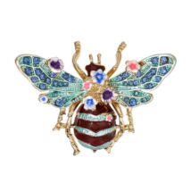 Broszka ozdobna kryształki turkusowy chrabąszcz kwiaty BZ189