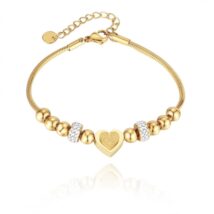 Bransoletka na rękę stal chirurgiczna pozłacana 14k złotem SERCE BST1521