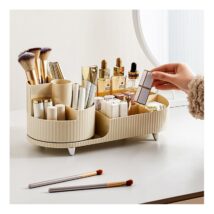 Organizer na pędzle, kosmetyki, ryflowany obrotowy kremowy 34,5×14,7×14,3cm CB56K