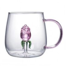 Szklanka ze szklanym tulipanem w środku, różowa rączka 400ml – SZK129