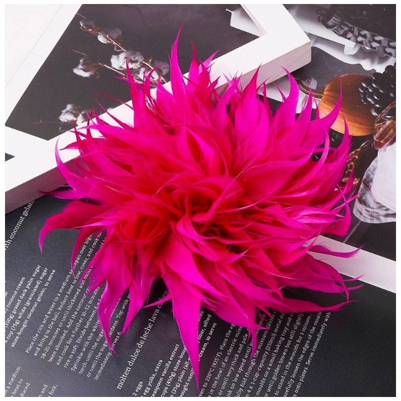 Broszka ozdobna, spinka do włosów 2w1 pióra fuksja BZ207F - obrazek 3