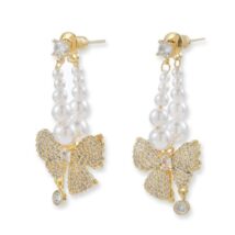 Kolczyki KOKARDY ze stali szlachetnej platerowane 14k złote, perły, sztyft S925 KST3342