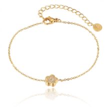 Bransoletka na rękę stal chirurgiczna pozłacana 14k złotem, kwiat, cyrkonia BST1518