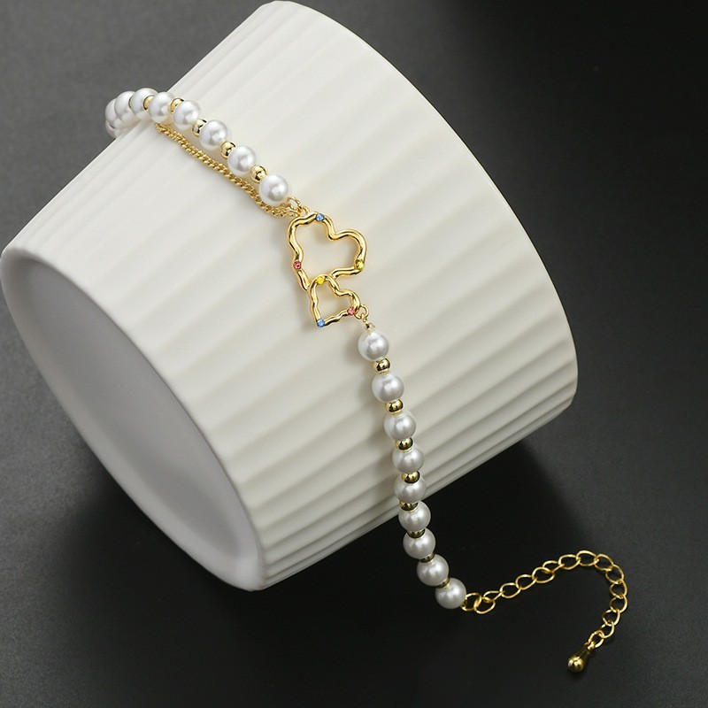 Bransoletka na rękę stal chirurgiczna pozłacana 14k złotem, PEREŁKI SERCA BST1531 - obrazek 3