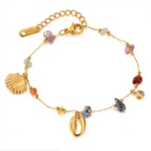 Bransoletka na rękę stal chirurgiczna pozłacana 14k złotem, MUSZELKI kamienie BST1514