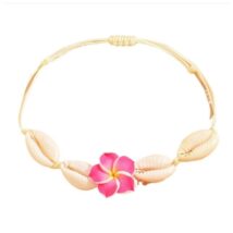 Bransoletka 2w1 na stopę i rękę, na sznurku, MUSZELKI i KWIAT HAWAJSKI B542F