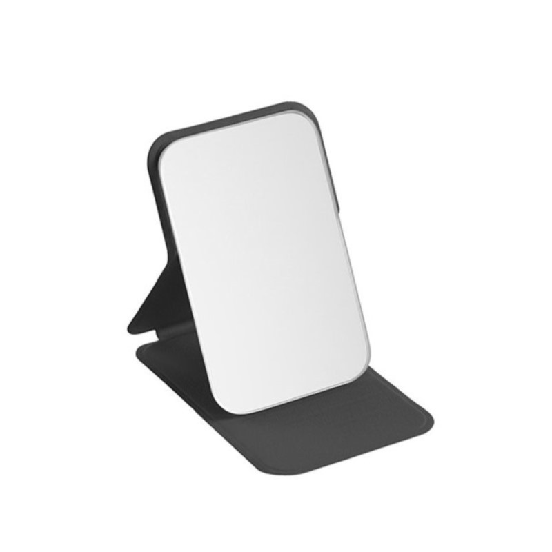 Lusterko kosmetyczne z ekoskóry, otwierane, stojące, do torebki czarne L17CZ