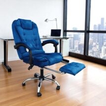 Fotel obrotowy BOSS z podnóżkiem i z masażerem – NIEBIESKI WELUR KO22NW-MAT