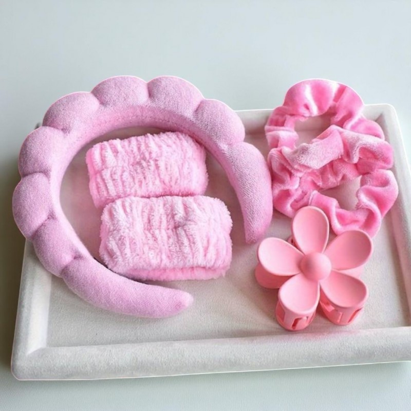 Zestaw kosmetyczny, opaska na głowę i nadgarstki, gumki i spinka do włosów O539R - obrazek 3