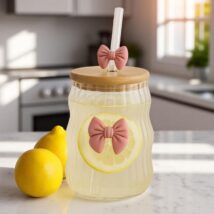 Szklanka z falowanymi ściankami KOKARDA 450 ml ze słomką i pokrywką SZK183