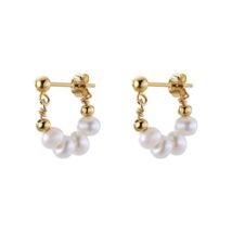 Kolczyki ze stali szlachetnej pozłacanej 14k złotem, sztyft srebro S925, perły KST3405