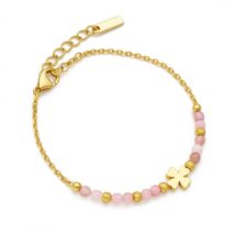 Bransoletka na rękę stal chirurgiczna pozłacana 14k złotem, Koniczynki, kamienie BST1545