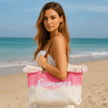 TORBA PLAŻOWA wakacyjna BOHO z frędzlami różowa ombre, na zakupy TP14R