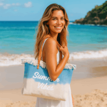 TORBA PLAŻOWA, Wakacyjna BOHO Z frędzlami niebieska ombre, na zakupy TP14N