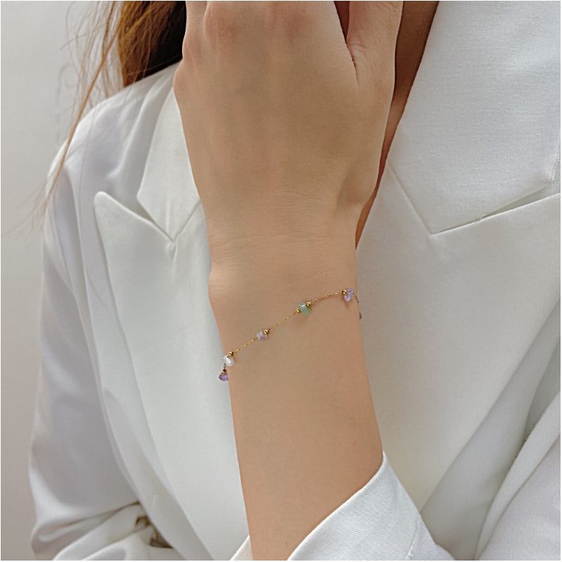 Bransoletka na rękę stal chirurgiczna pozłacana 14k złotem Kamienie naturalne BST1522 - obrazek 3