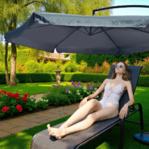 Parasol ogrodowy z wysięgnikiem i falbanką grafitowy, duży 3,5 m. OGP04