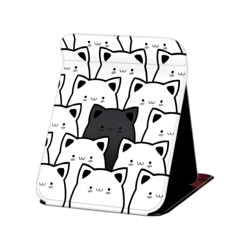 Lusterko kosmetyczne z ekoskóry, otwierane, stojące duże, kotki 15 x 20cm L24