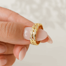 Pierścionek stal chirurgiczna platerowana złotem regulowany, z cyrkoniami PST935