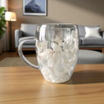 Szklanka termiczna z białymi kwiatami w środku, hortensje 300ml 1szt – SZK185