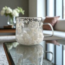 Szklanka termiczna z białymi kwiatami w środku, hortensje 180 ml 1szt – SZK186