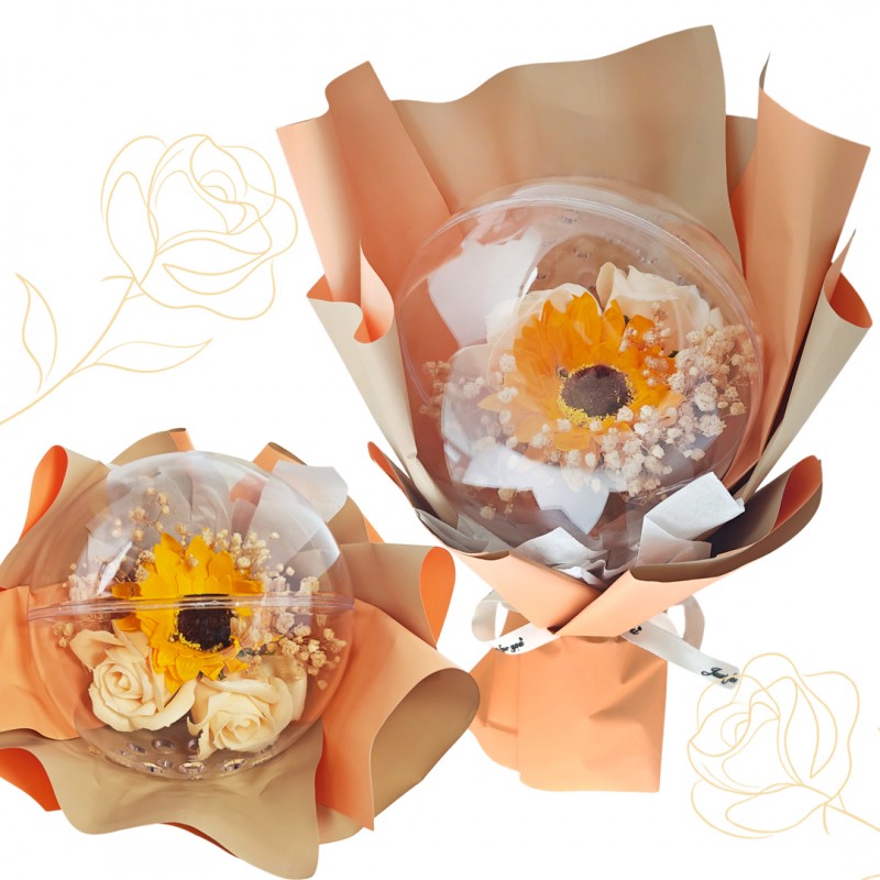 Bukiet zapachowych kwiatów mydlanych w torebce na prezent, kula, świecące LED - BUK14ZO - obrazek 3