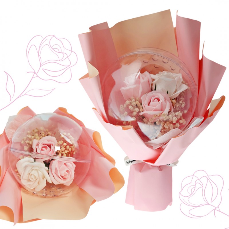 Bukiet zapachowych kwiatów mydlanych w torebce na prezent, kula, świecące LED - BUK14R - obrazek 3