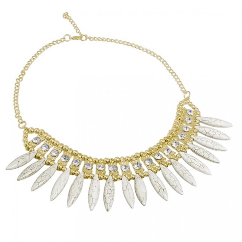 Kolia łezki geometria, naszyjnik marmurek biały z cyrkoniami N215B