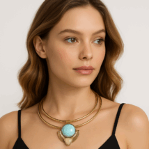 NASZYJNIK KOLIA PODWÓJNA OBRĘCZ BLUE STONE N229