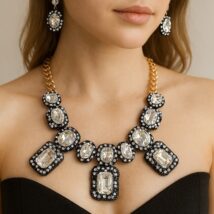 NASZYJNIK KOLIA XXL CZARNA, EFEKTOWNE KRYSZTAŁY N431B