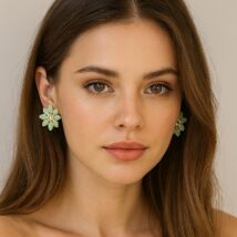 Kolczyki rozetki kryształy, KWIAT zielony złote K322Z