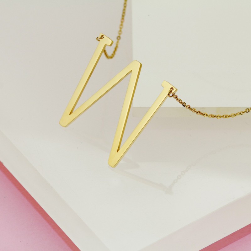 Naszyjnik stal chirurgiczna literka W platerowana złotem NST995W - obrazek 3