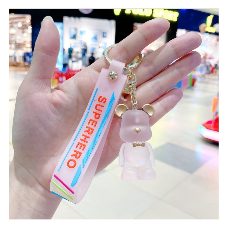 Brelok do kluczy miś TRANSPARENTNY róż przywieszki BRL51 - obrazek 3